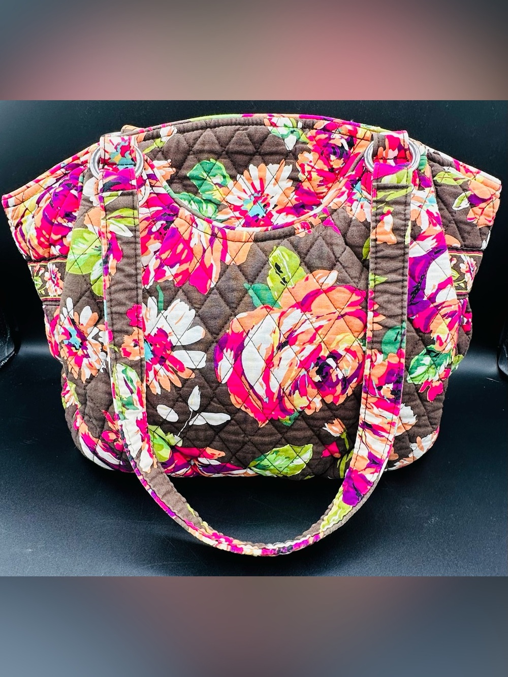 Vera Bradley English Rose Glenna Quilted Shoulder Bag Tote Floral Pristine